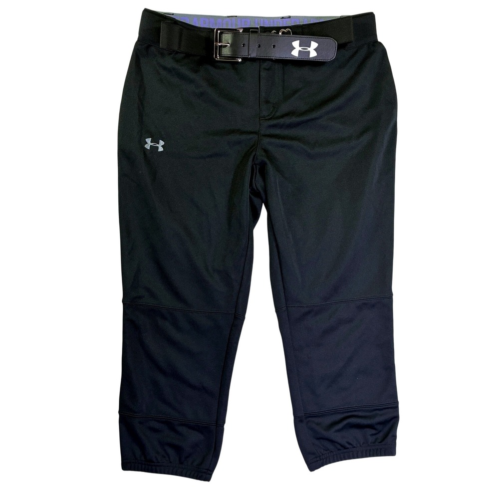 Under Armour Mens Black Baseball Pants with Belt Size Medium RN 96510